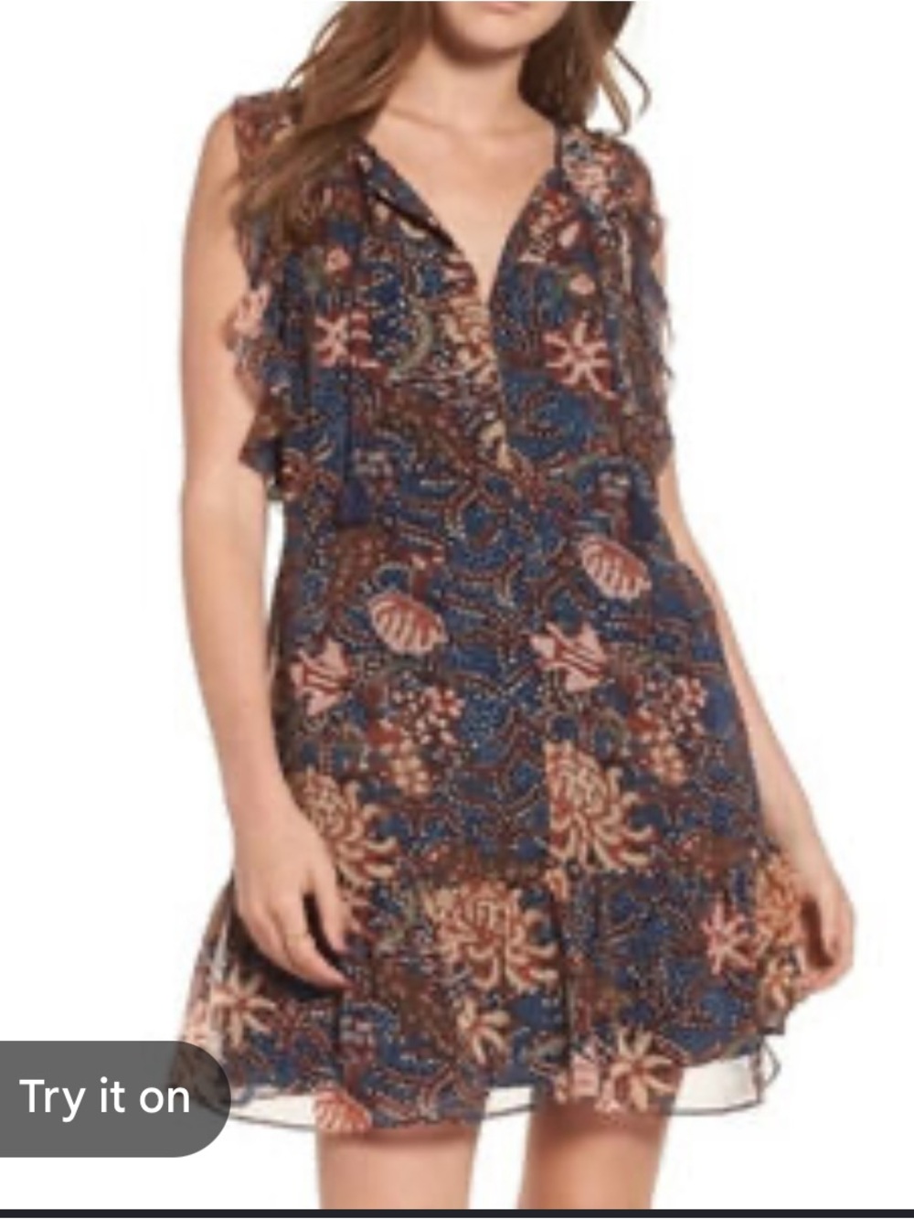 Madewell Lily Ruffle Dress in Sea Floral Multi Chrysanthemum Size L